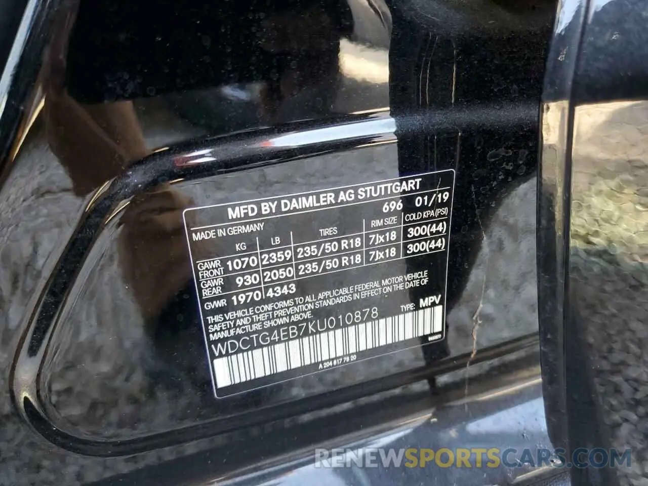 10 fotografías del automóvil dañado WDCTG4EB7KU010878 MERCEDES-BENZ GLA-CLASS 2019