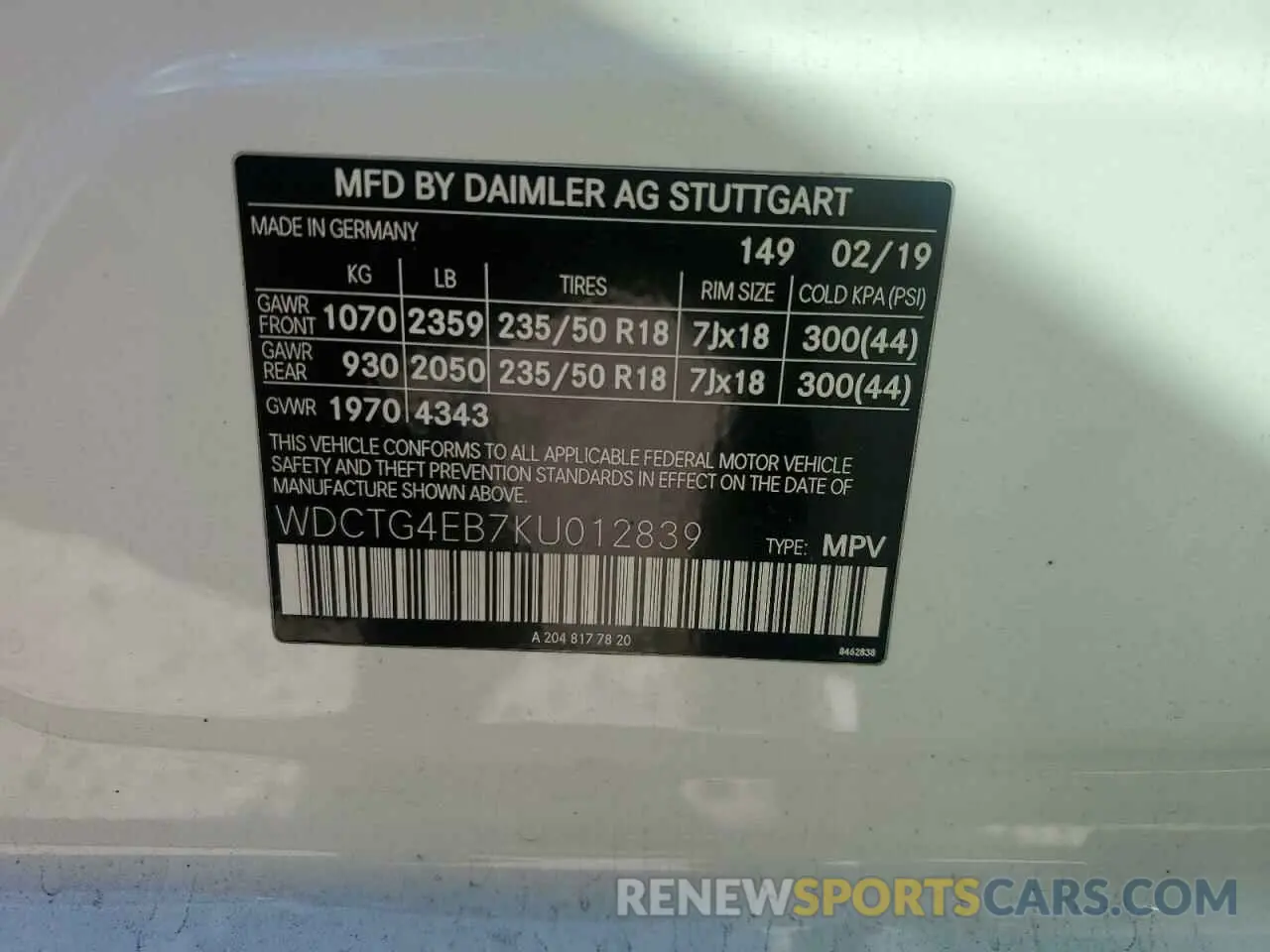 14 fotografías del automóvil dañado WDCTG4EB7KU012839 MERCEDES-BENZ GLA-CLASS 2019