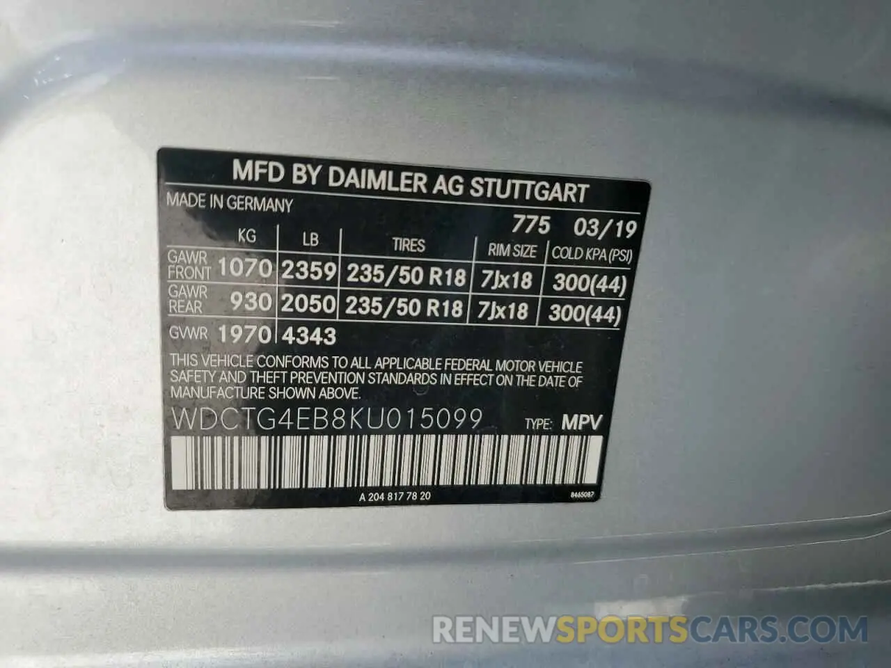 13 fotografías del automóvil dañado WDCTG4EB8KU015099 MERCEDES-BENZ GLA-CLASS 2019