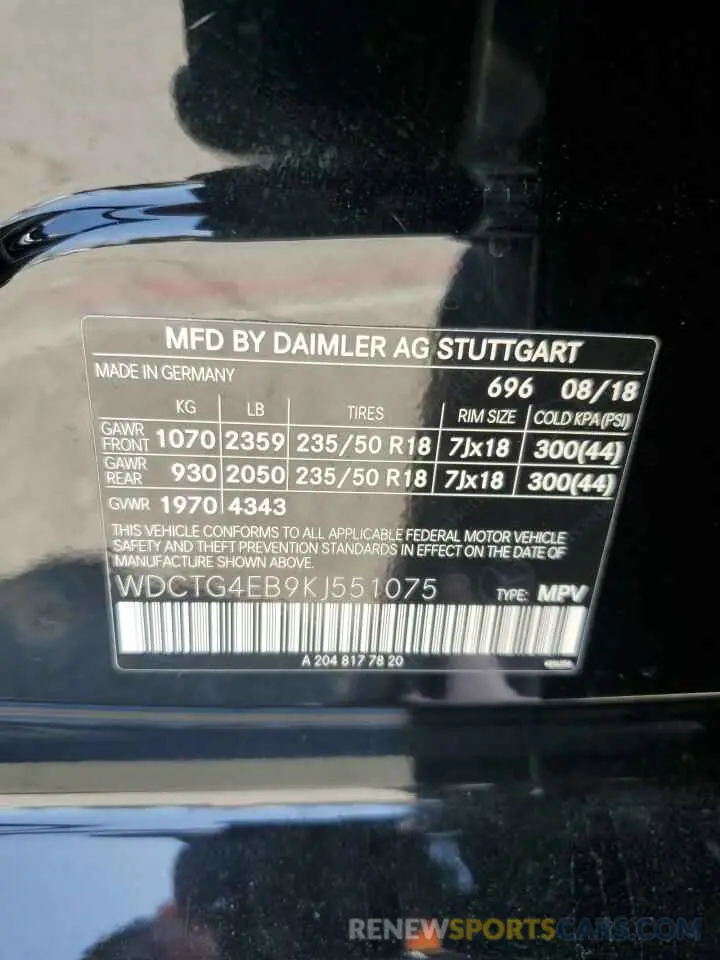 13 fotografías del automóvil dañado WDCTG4EB9KJ551075 MERCEDES-BENZ GLA-CLASS 2019