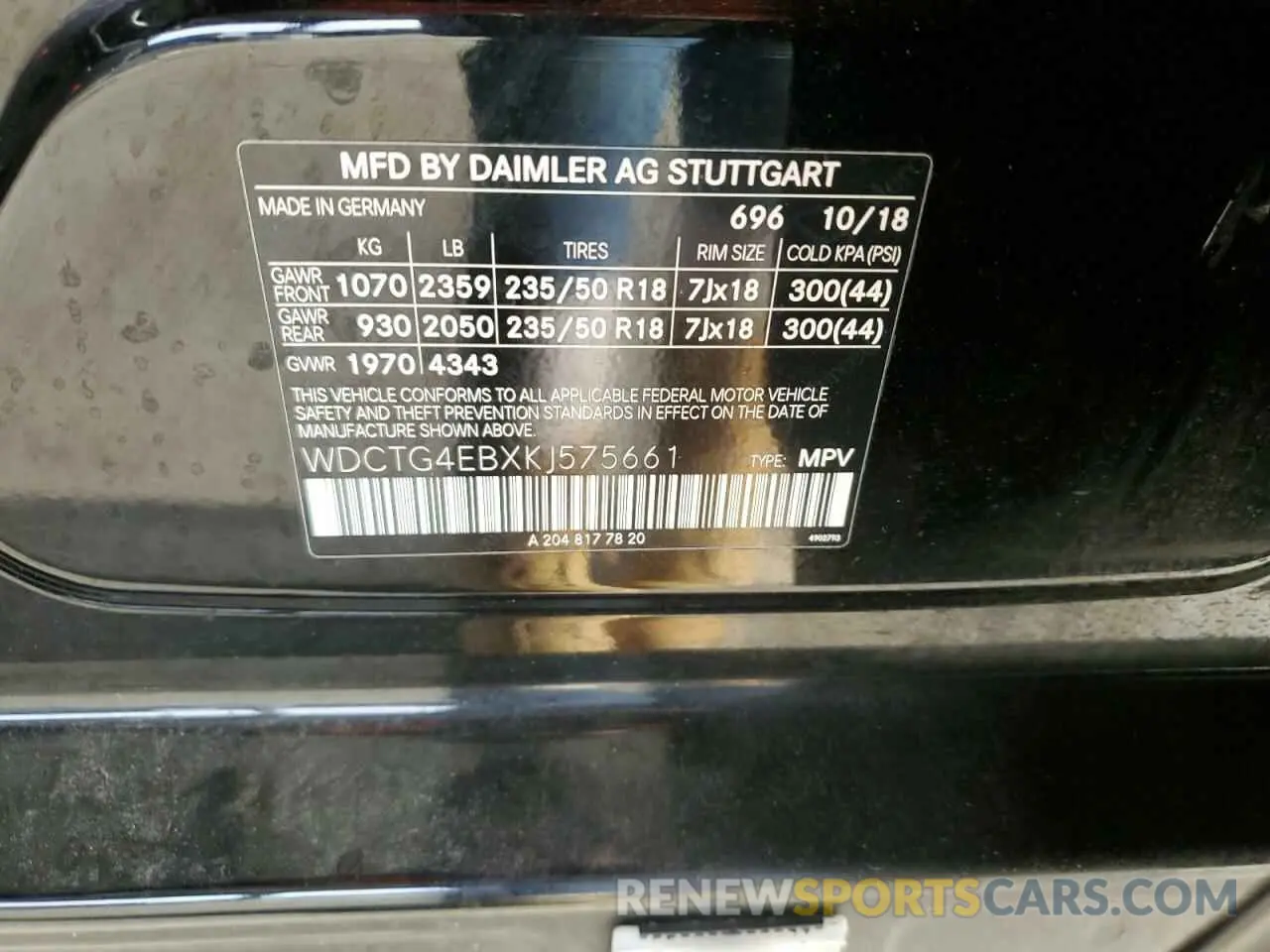 12 fotografías del automóvil dañado WDCTG4EBXKJ575661 MERCEDES-BENZ GLA-CLASS 2019