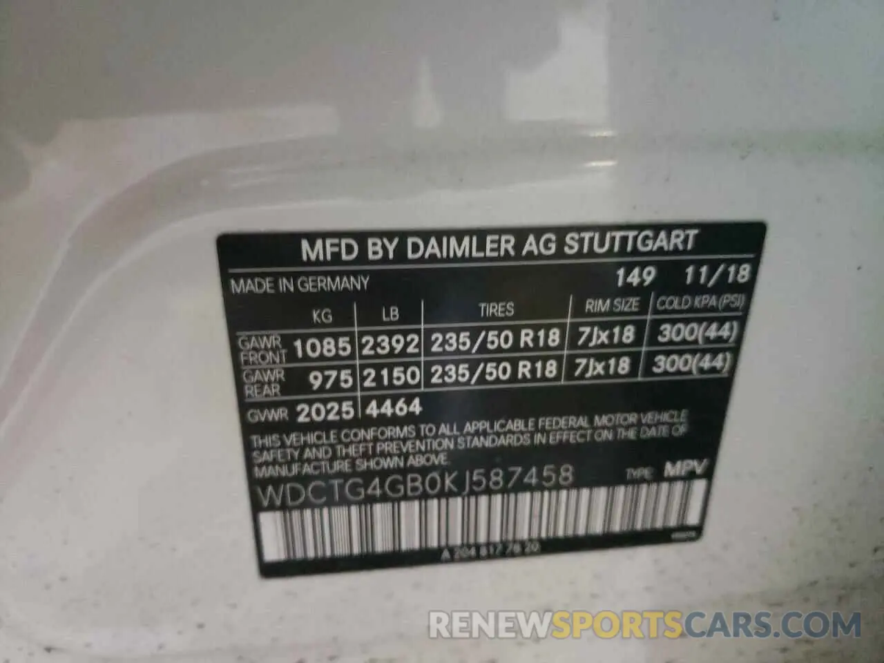 13 fotografías del automóvil dañado WDCTG4GB0KJ587458 MERCEDES-BENZ GLA-CLASS 2019