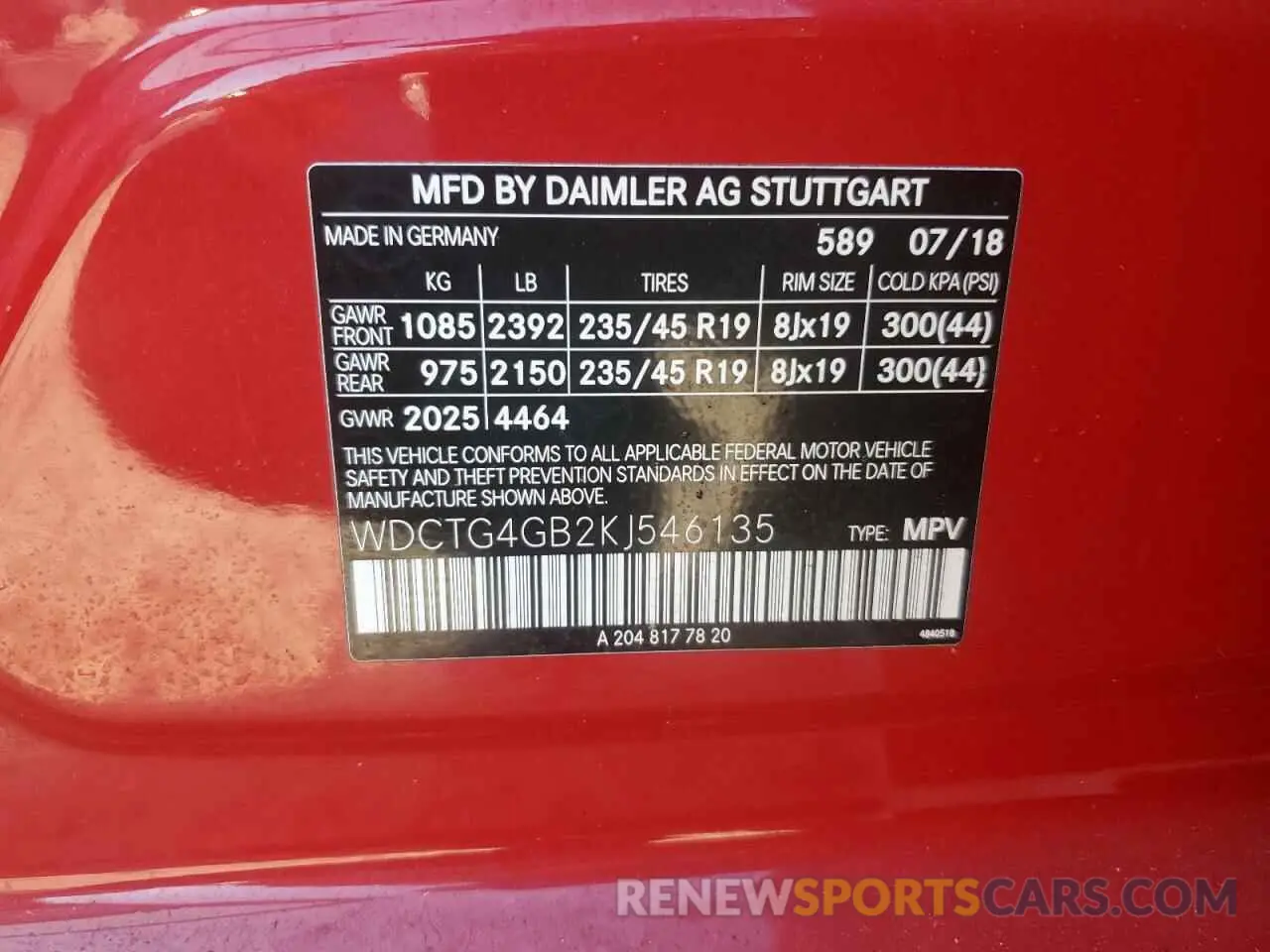 14 fotografías del automóvil dañado WDCTG4GB2KJ546135 MERCEDES-BENZ GLA-CLASS 2019