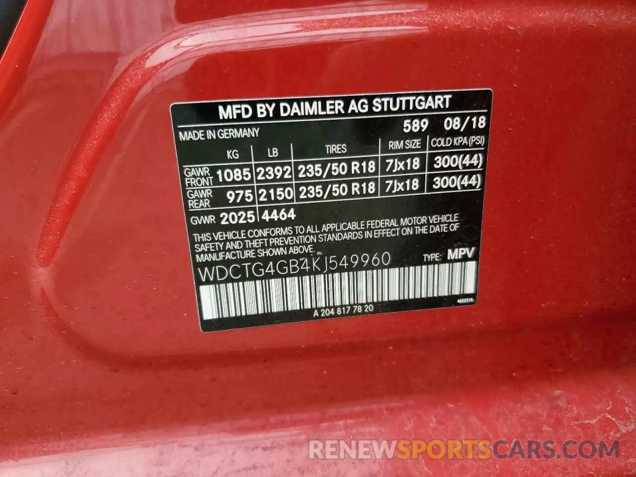 13 fotografías del automóvil dañado WDCTG4GB4KJ549960 MERCEDES-BENZ GLA-CLASS 2019