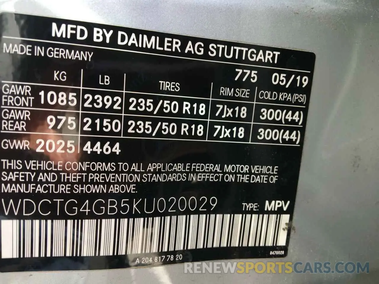 10 fotografías del automóvil dañado WDCTG4GB5KU020029 MERCEDES-BENZ GLA-CLASS 2019