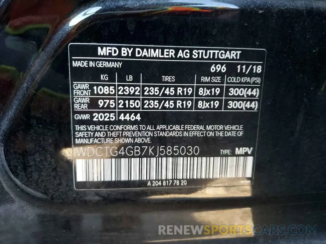 12 fotografías del automóvil dañado WDCTG4GB7KJ585030 MERCEDES-BENZ GLA-CLASS 2019