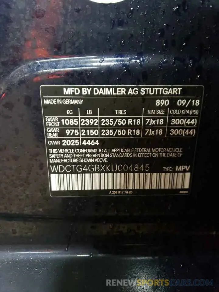 13 fotografías del automóvil dañado WDCTG4GBXKU004845 MERCEDES-BENZ GLA-CLASS 2019