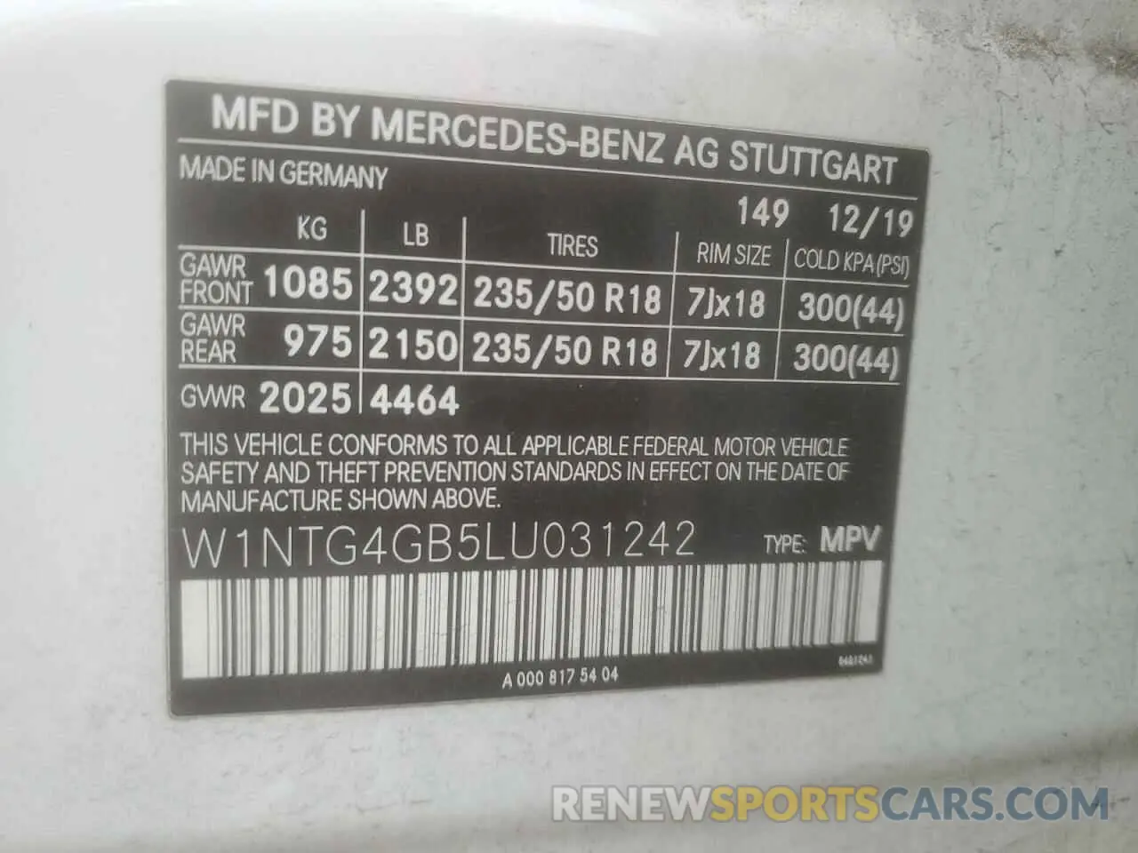 12 fotografías del automóvil dañado W1NTG4GB5LU031242 MERCEDES-BENZ GLA-CLASS 2020