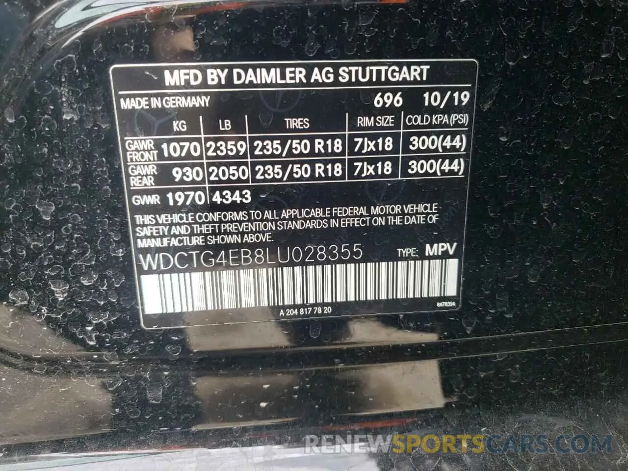 10 fotografías del automóvil dañado WDCTG4EB8LU028355 MERCEDES-BENZ GLA-CLASS 2020