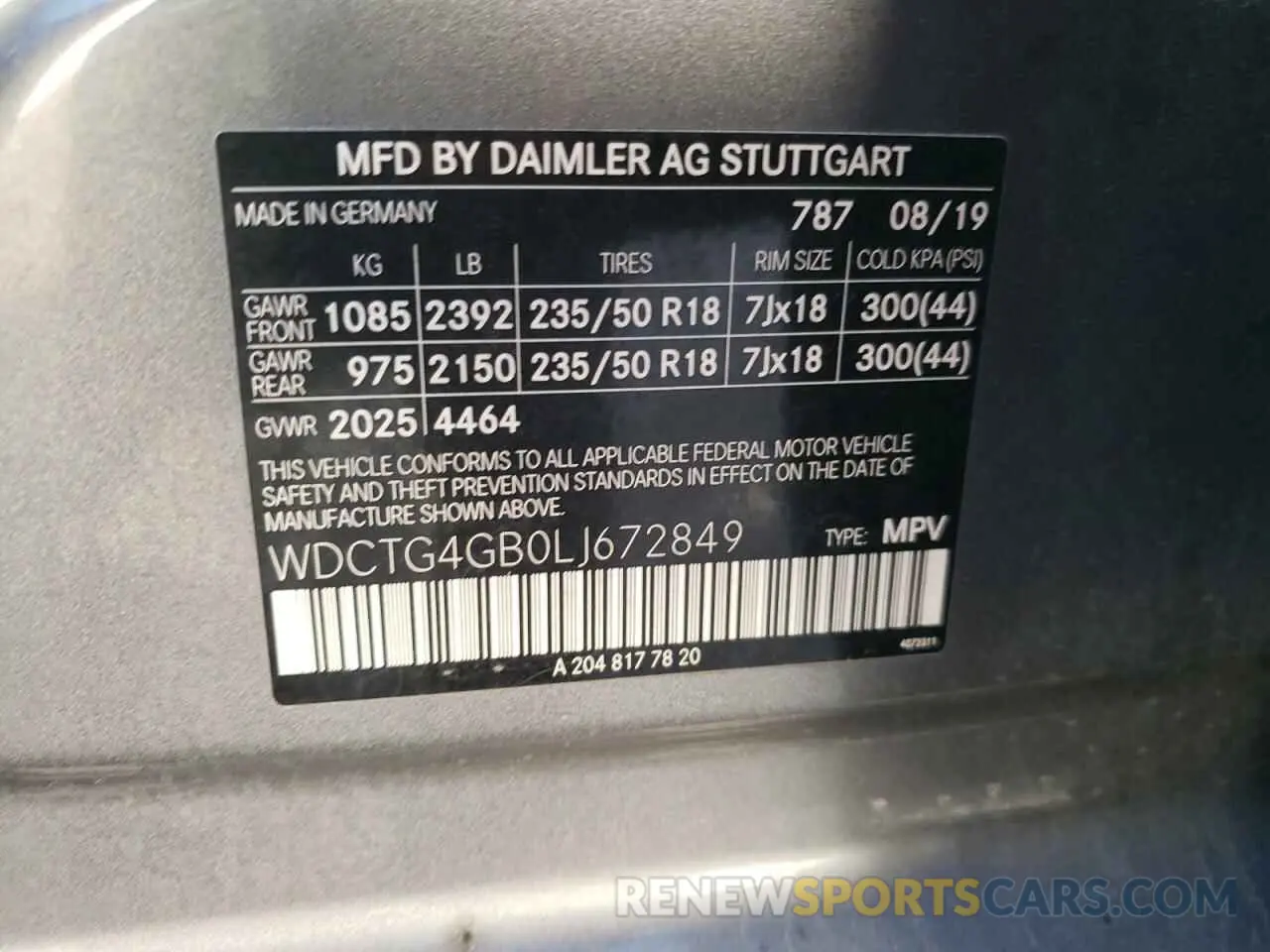 12 fotografías del automóvil dañado WDCTG4GB0LJ672849 MERCEDES-BENZ GLA-CLASS 2020