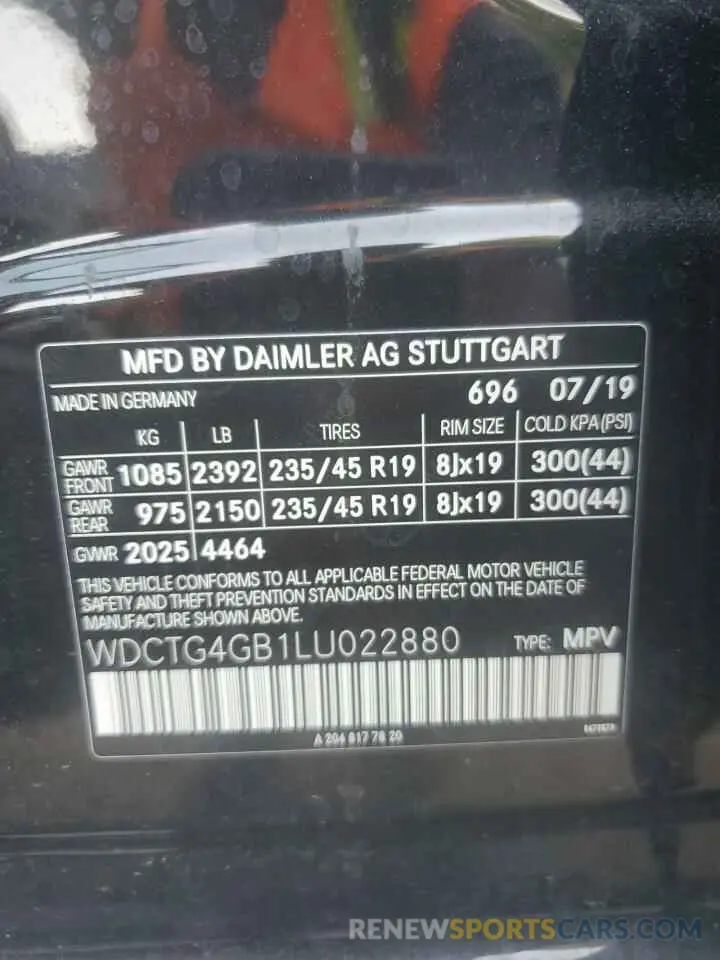 13 fotografías del automóvil dañado WDCTG4GB1LU022880 MERCEDES-BENZ GLA-CLASS 2020