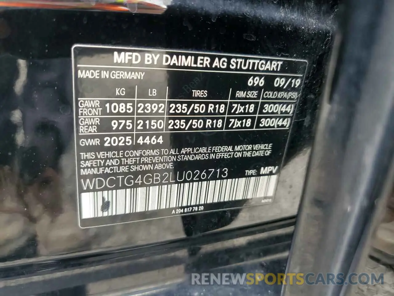 12 fotografías del automóvil dañado WDCTG4GB2LU026713 MERCEDES-BENZ GLA-CLASS 2020