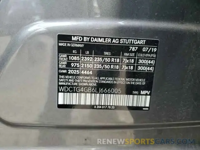 12 fotografías del automóvil dañado WDCTG4GB6LJ666005 MERCEDES-BENZ GLA-CLASS 2020