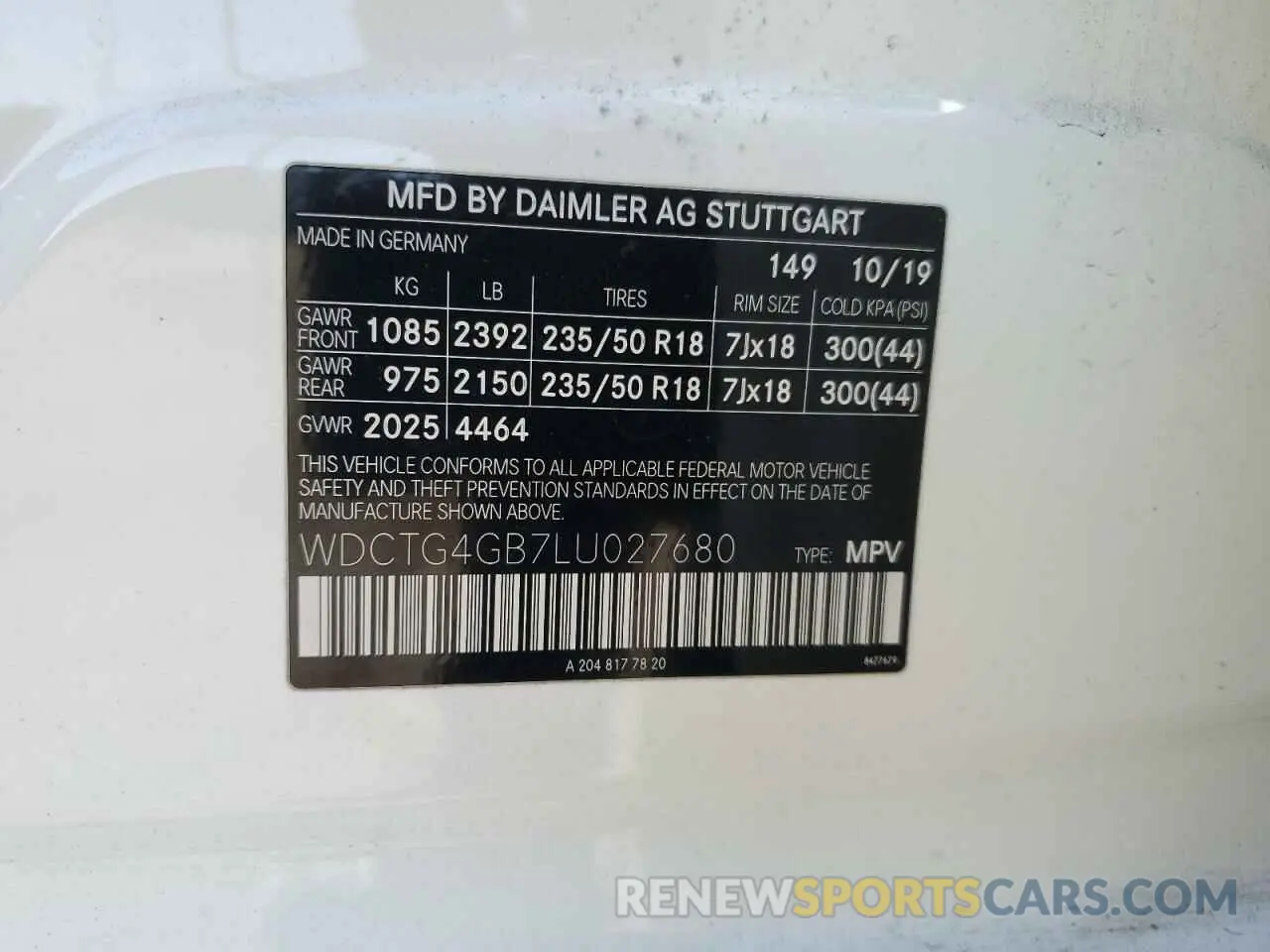 13 fotografías del automóvil dañado WDCTG4GB7LU027680 MERCEDES-BENZ GLA-CLASS 2020