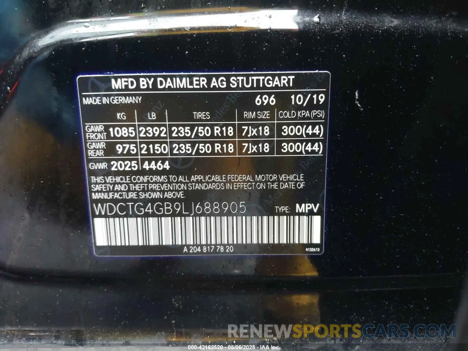 9 fotografías del automóvil dañado WDCTG4GB9L1688905 MERCEDES-BENZ GLA CLASS 2020