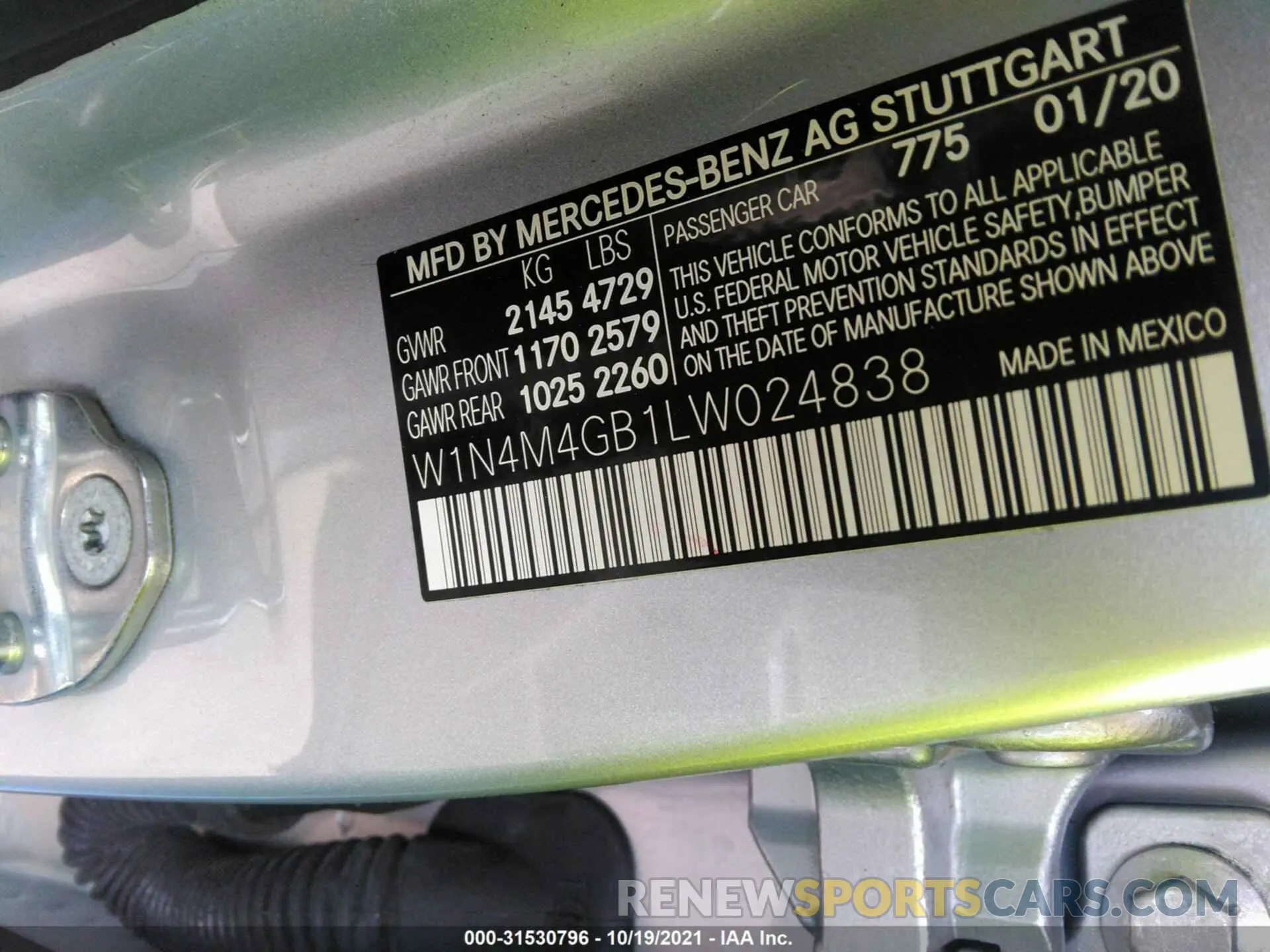 9 fotografías del automóvil dañado W1N4M4GB1LW024838 MERCEDES-BENZ GLB 2020