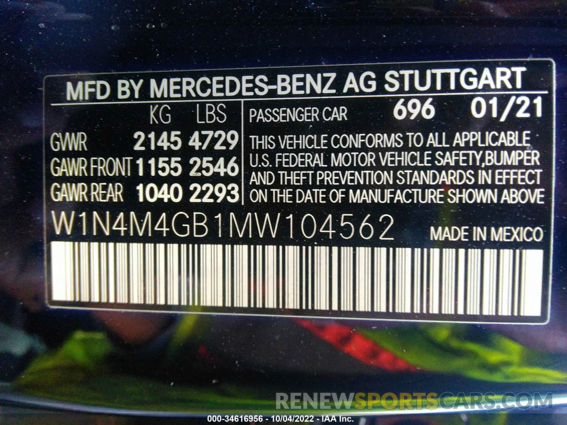 9 fotografías del automóvil dañado W1N4M4GB1MW104562 MERCEDES-BENZ GLB 2021