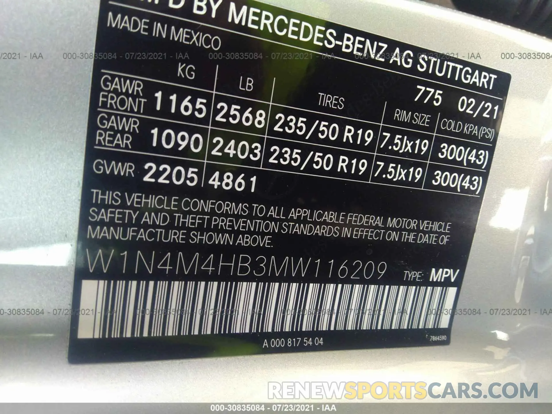 9 fotografías del automóvil dañado W1N4M4HB3MW116209 MERCEDES-BENZ GLB 2021