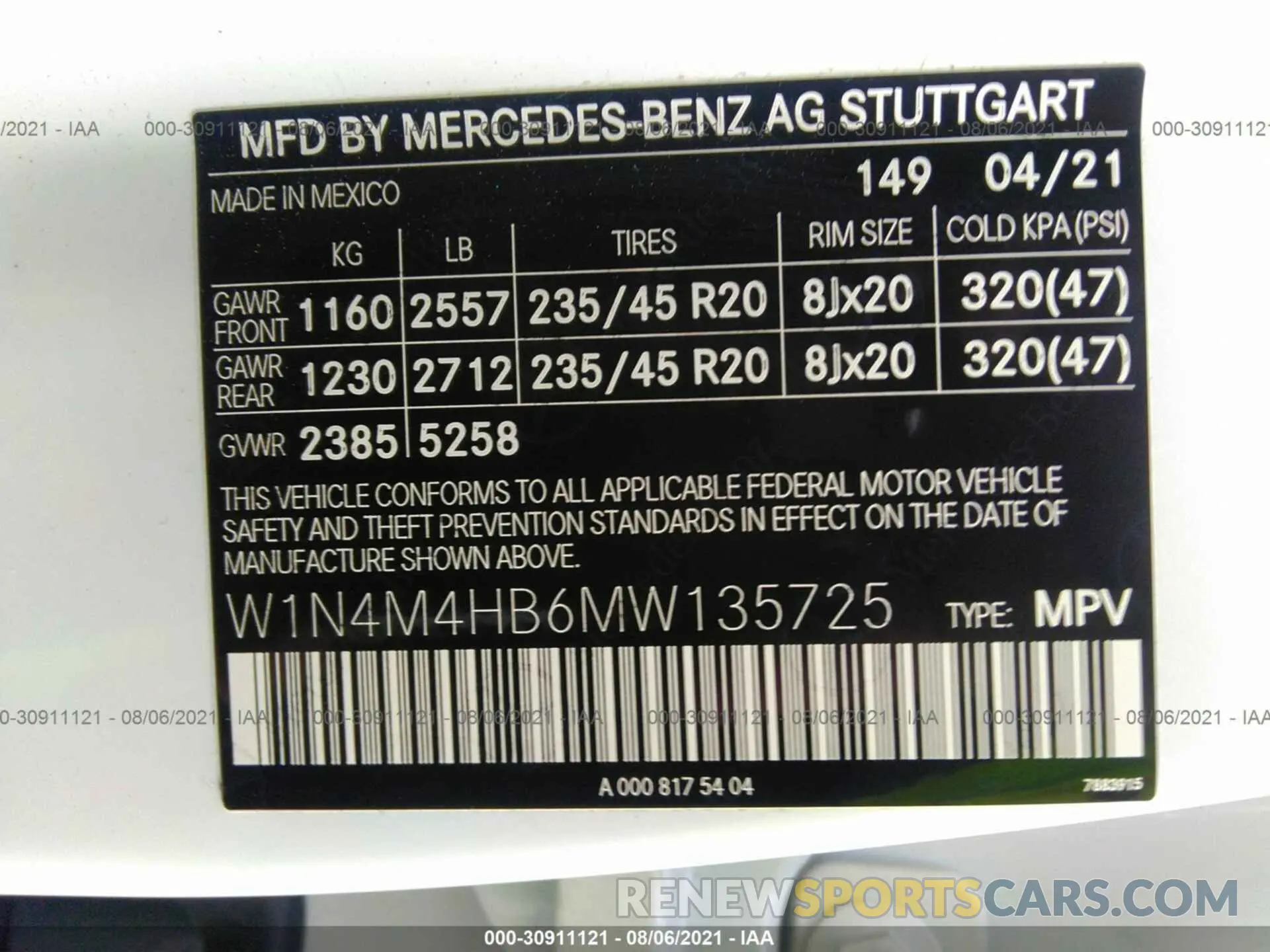 9 fotografías del automóvil dañado W1N4M4HB6MW135725 MERCEDES-BENZ GLB 2021