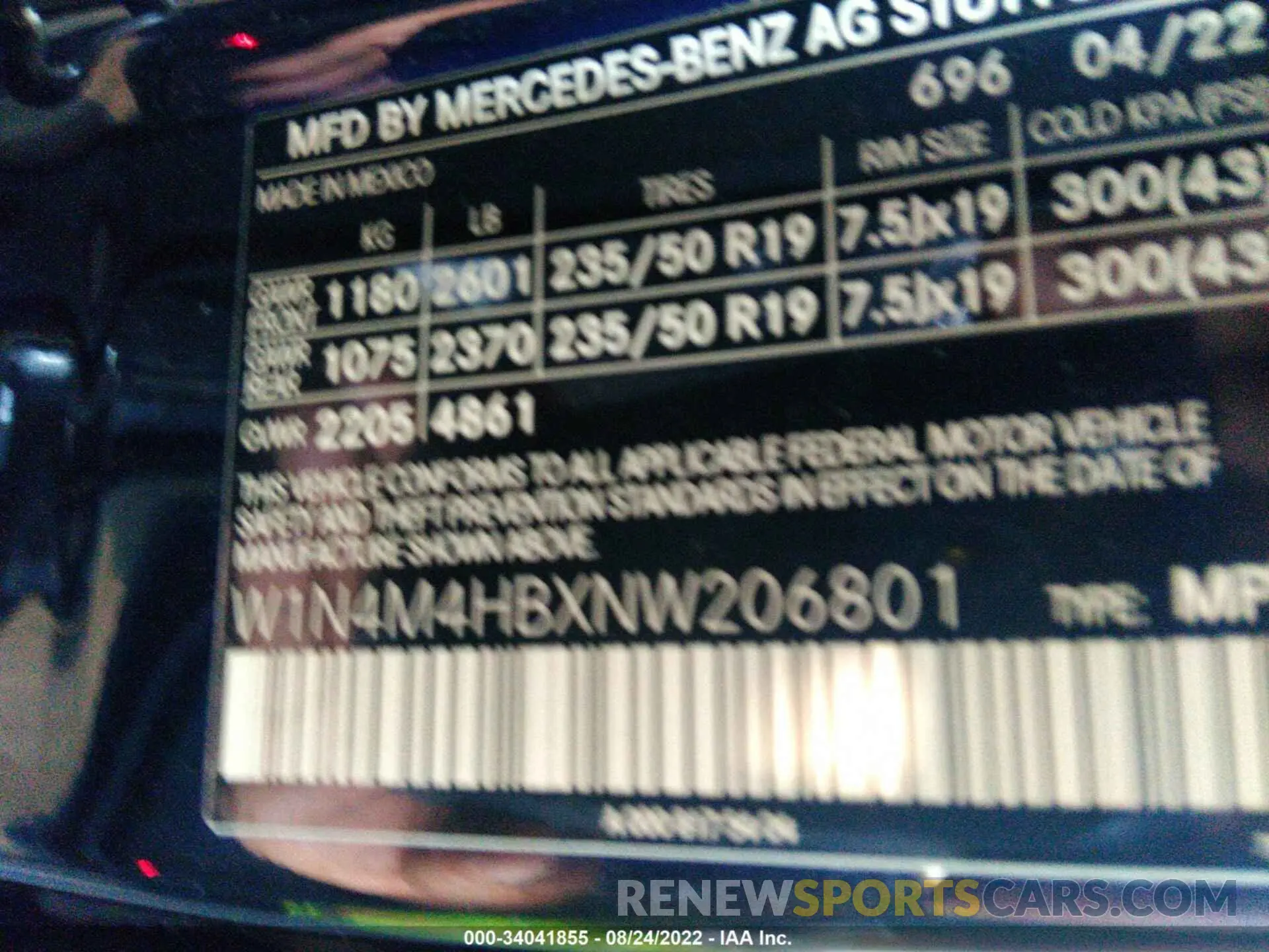 9 fotografías del automóvil dañado W1N4M4HBXNW206801 MERCEDES-BENZ GLB 2022