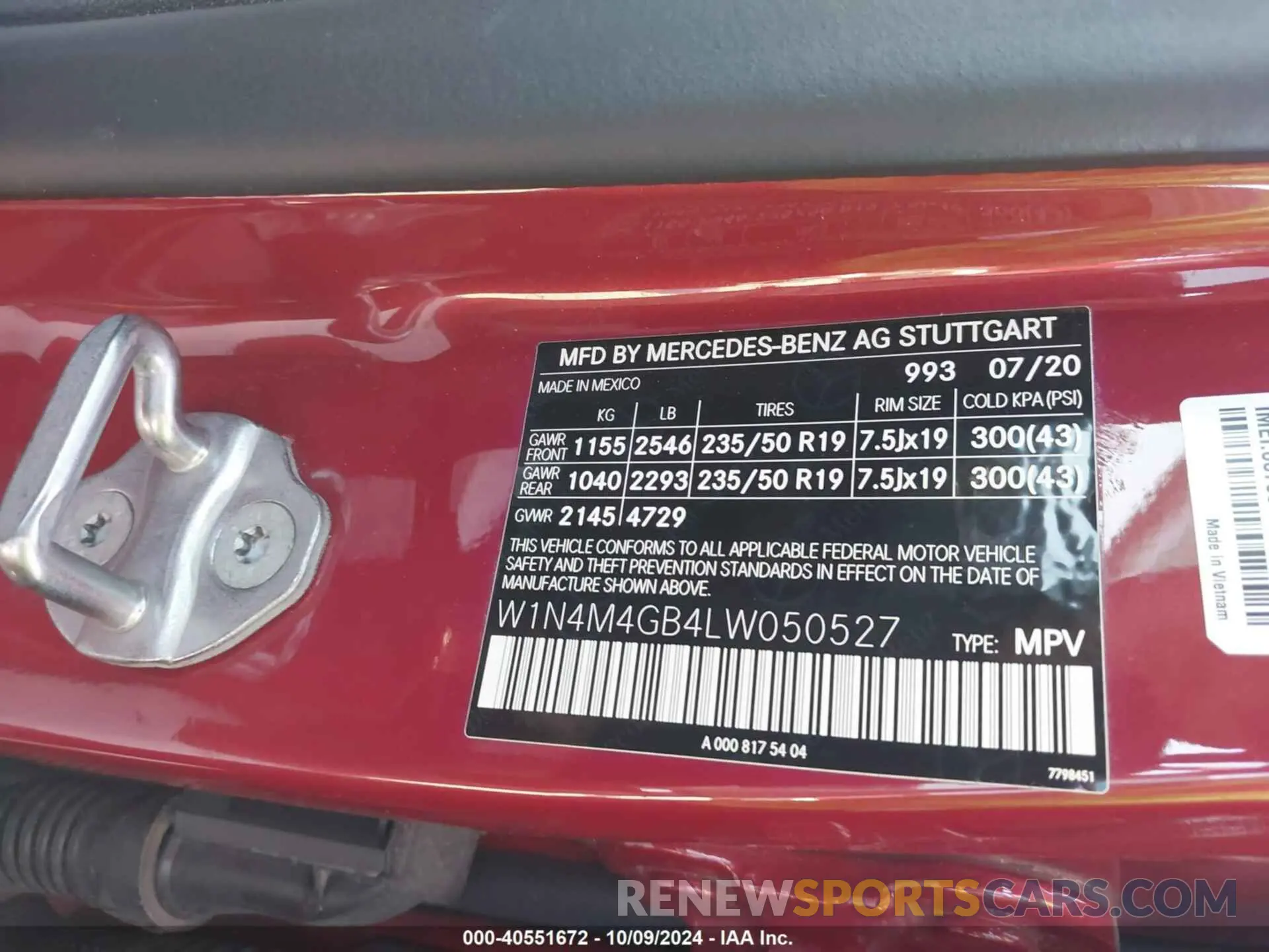 9 fotografías del automóvil dañado W1N4M4GB4LW050527 MERCEDES-BENZ GLB 250 2020