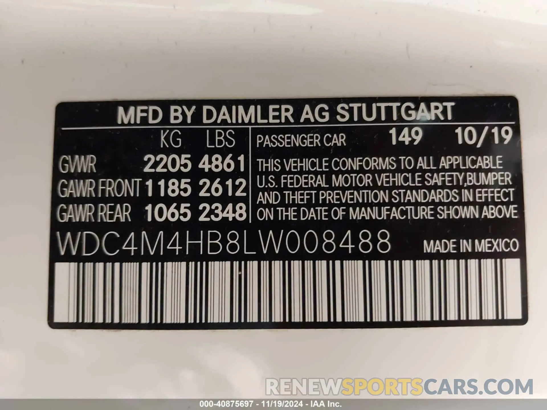 9 fotografías del automóvil dañado WDC4M4HB8LW008488 MERCEDES-BENZ GLB 250 2020