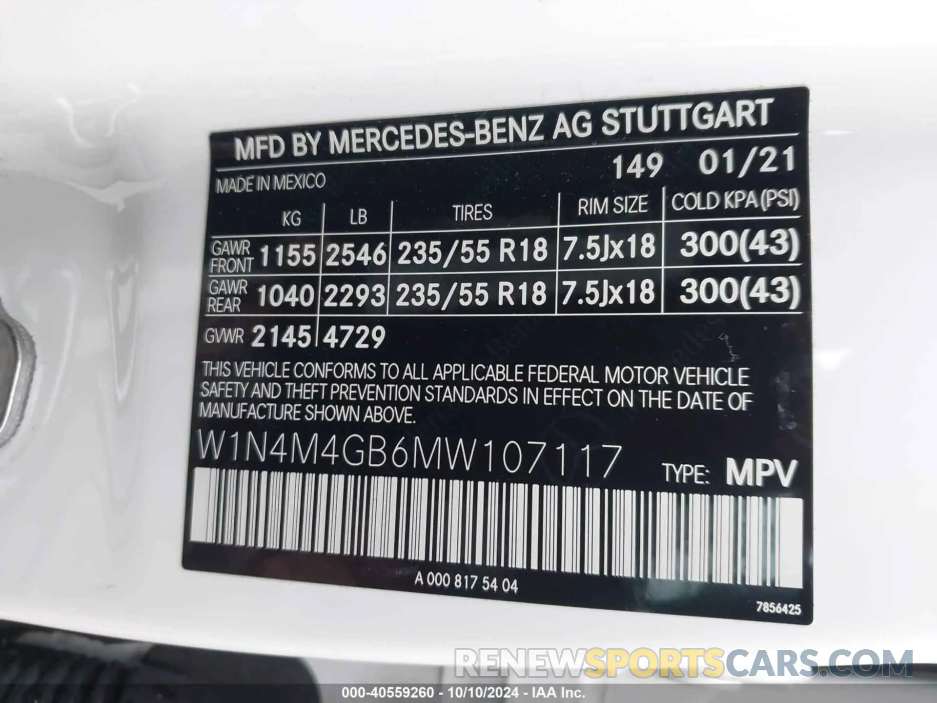 9 fotografías del automóvil dañado W1N4M4GB6MW107117 MERCEDES-BENZ GLB 250 2021