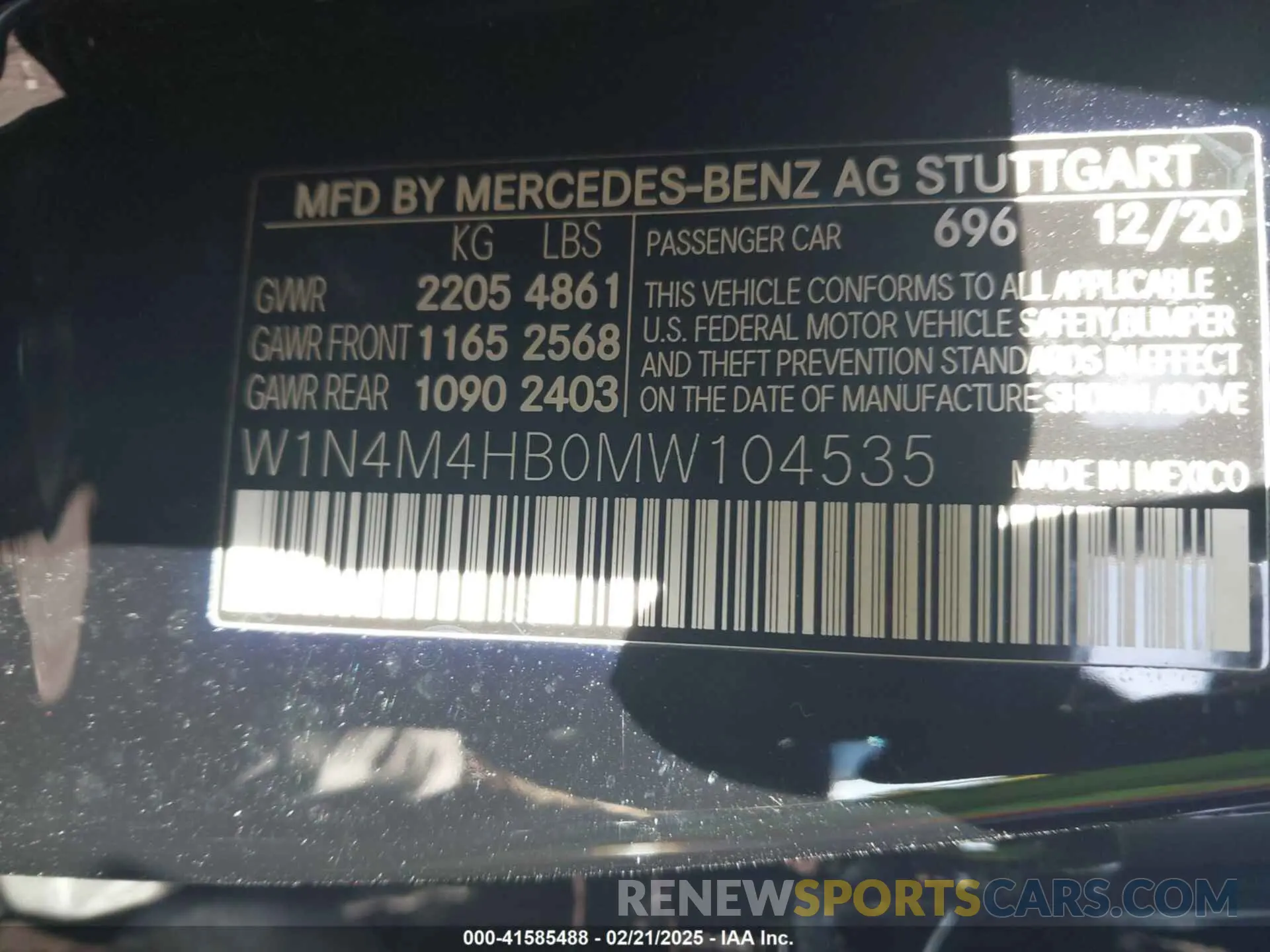 9 fotografías del automóvil dañado W1N4M4HB0MW104535 MERCEDES-BENZ GLB 250 2021