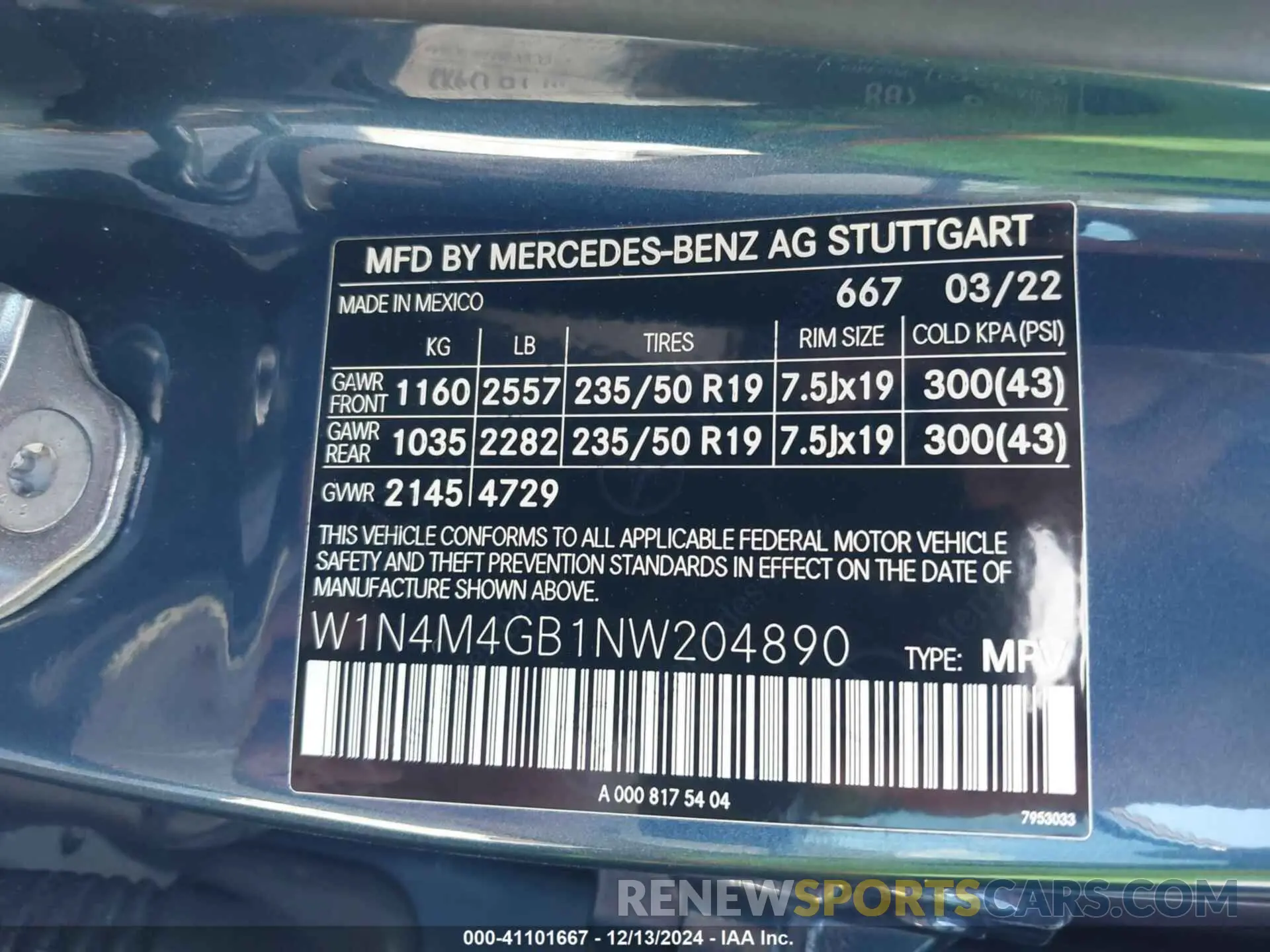 9 fotografías del automóvil dañado W1N4M4GB1NW204890 MERCEDES-BENZ GLB 250 2022