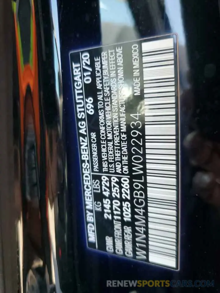 15 fotografías del automóvil dañado W1N4M4GB9LW022934 MERCEDES-BENZ GLB-CLASS 2020