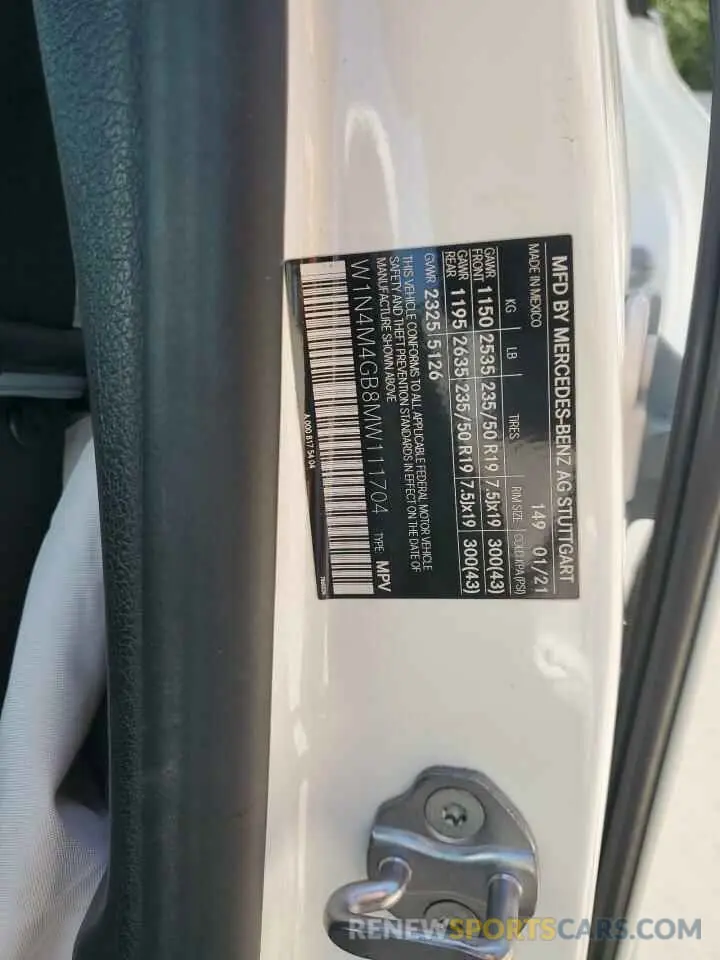 13 fotografías del automóvil dañado W1N4M4GB8MW111704 MERCEDES-BENZ GLB-CLASS 2021