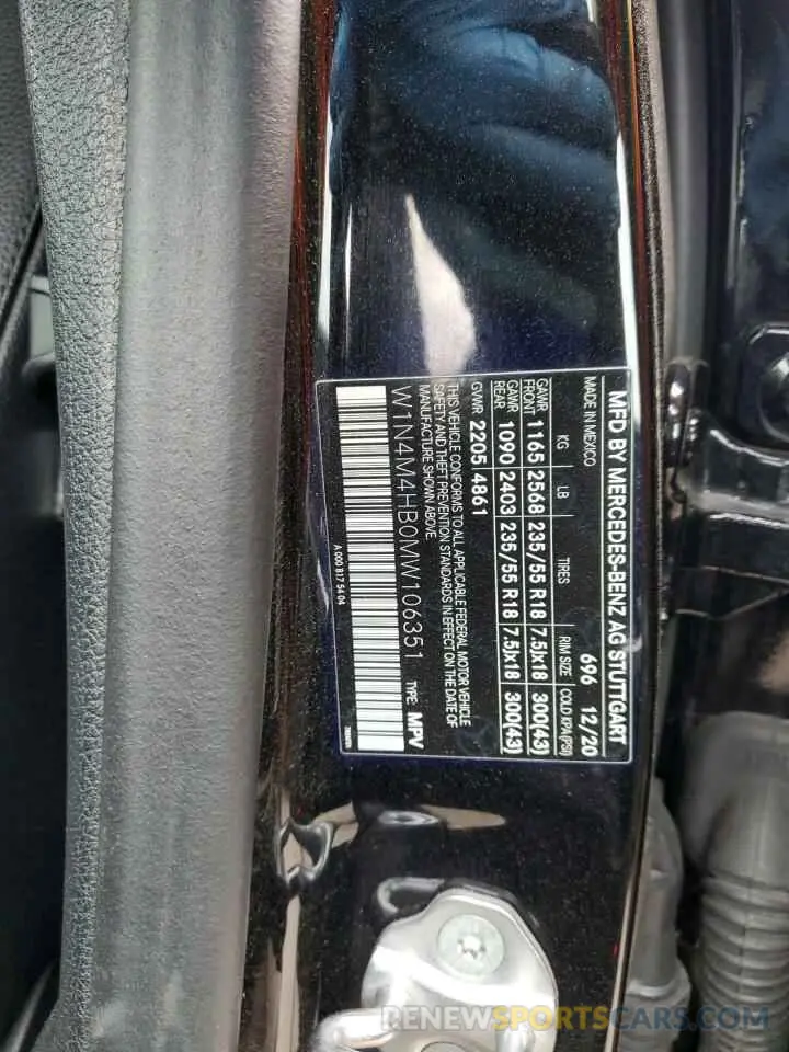 13 fotografías del automóvil dañado W1N4M4HB0MW106351 MERCEDES-BENZ GLB-CLASS 2021