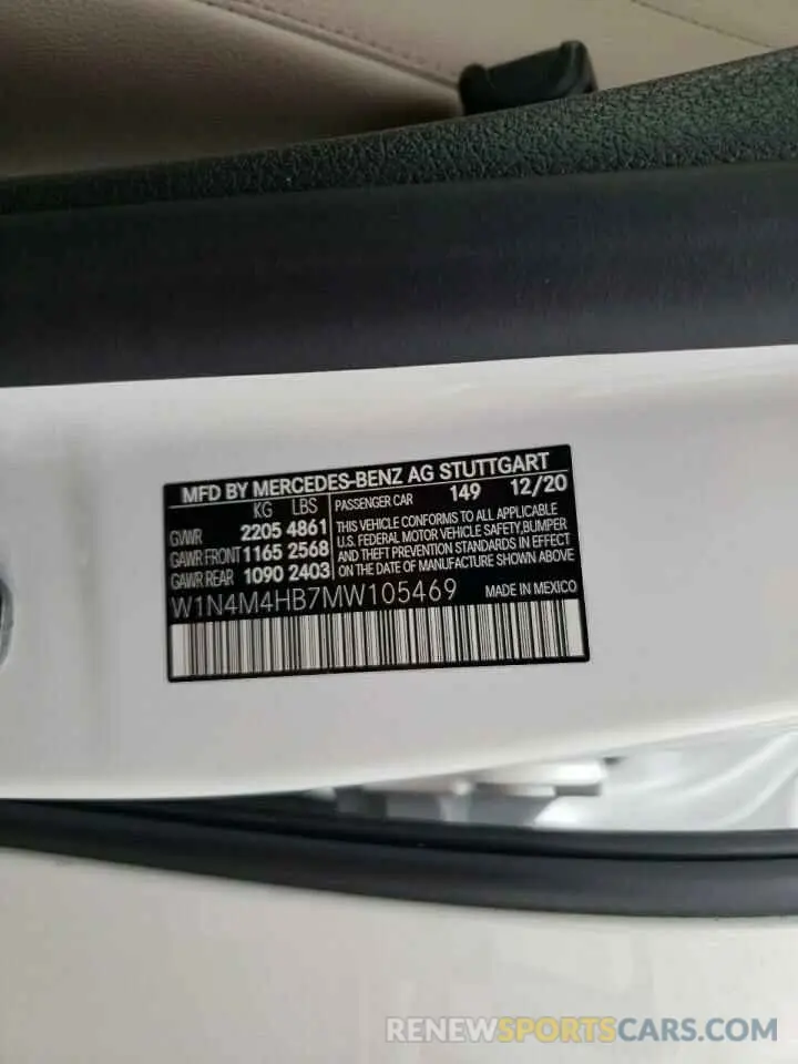10 fotografías del automóvil dañado W1N4M4HB7MW105469 MERCEDES-BENZ GLB-CLASS 2021
