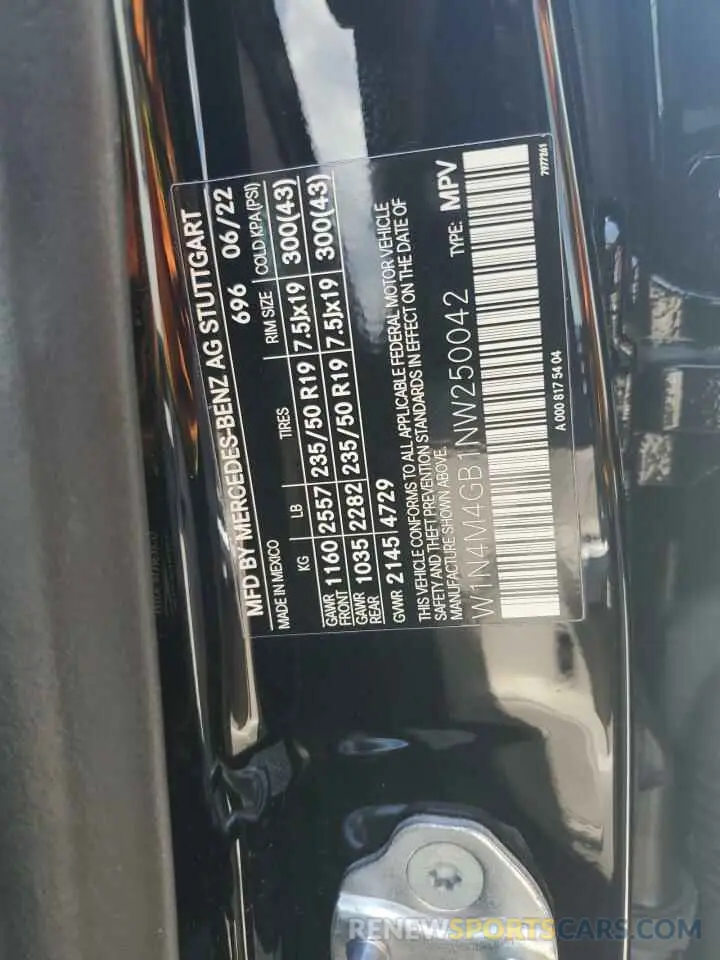 13 fotografías del automóvil dañado W1N4M4GB1NW250042 MERCEDES-BENZ GLB-CLASS 2022