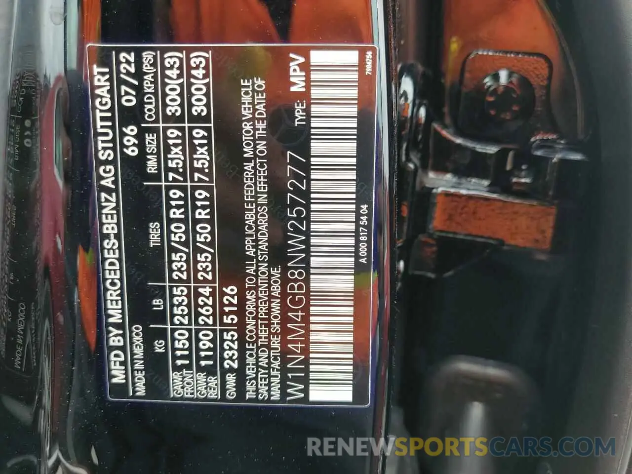 10 fotografías del automóvil dañado W1N4M4GB8NW257277 MERCEDES-BENZ GLB-CLASS 2022