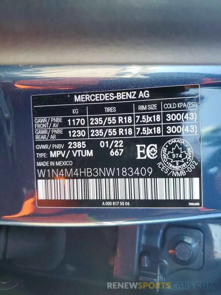 14 fotografías del automóvil dañado W1N4M4HB3NW183409 MERCEDES-BENZ GLB-CLASS 2022