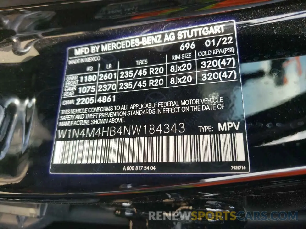 10 fotografías del automóvil dañado W1N4M4HB4NW184343 MERCEDES-BENZ GLB-CLASS 2022