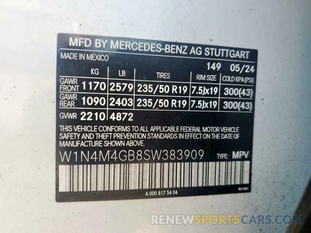 14 fotografías del automóvil dañado W1N4M4GB8SW383909 MERCEDES-BENZ GLB-CLASS 2025