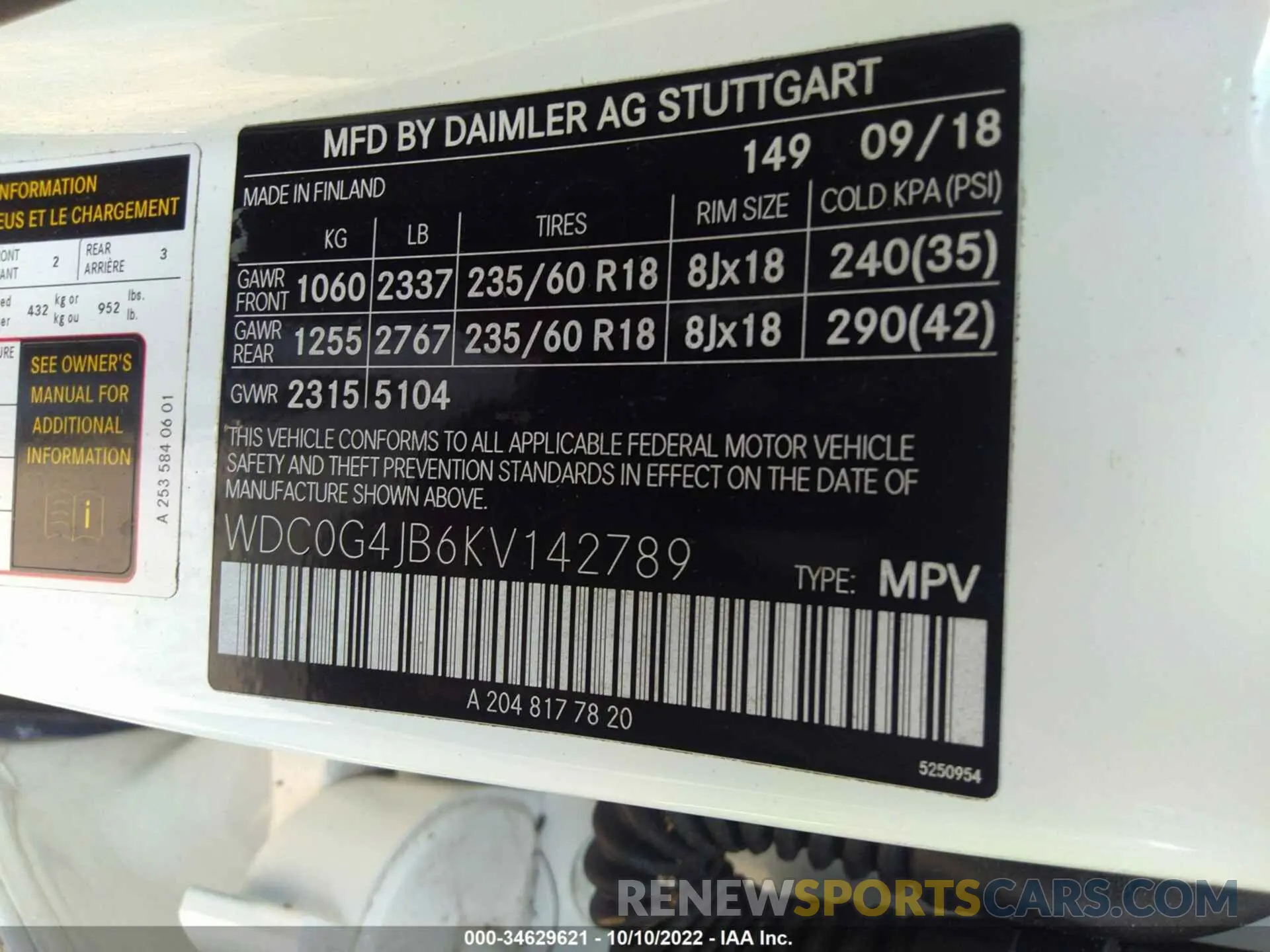 9 fotografías del automóvil dañado WDC0G4JB6KV142789 MERCEDES-BENZ GLC 2019