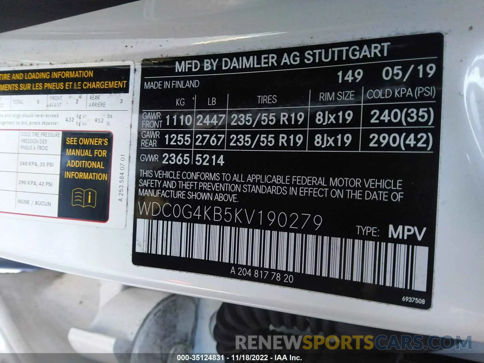9 fotografías del automóvil dañado WDC0G4KB5KV190279 MERCEDES-BENZ GLC 2019