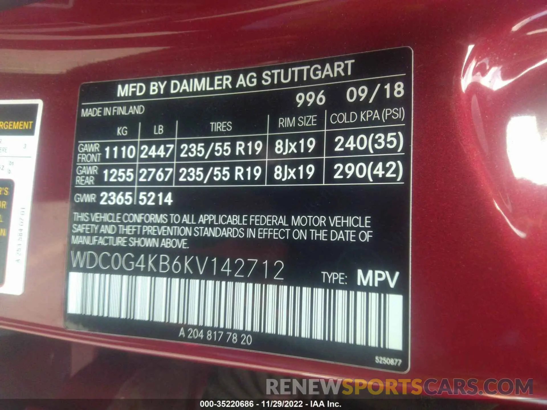 9 fotografías del automóvil dañado WDC0G4KB6KV142712 MERCEDES-BENZ GLC 2019