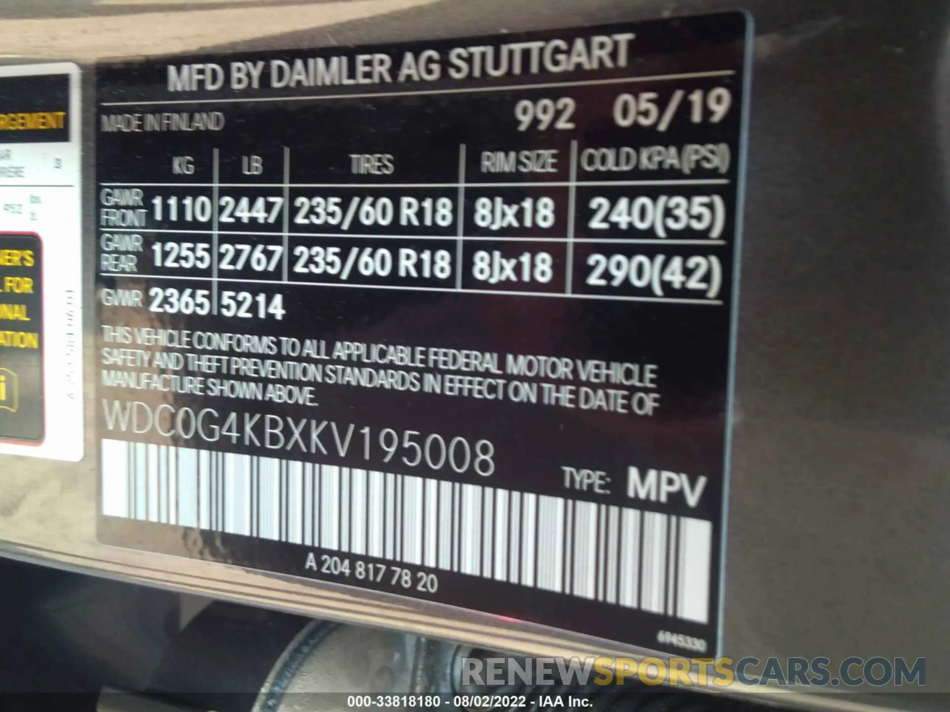 9 fotografías del automóvil dañado WDC0G4KBXKV195008 MERCEDES-BENZ GLC 2019