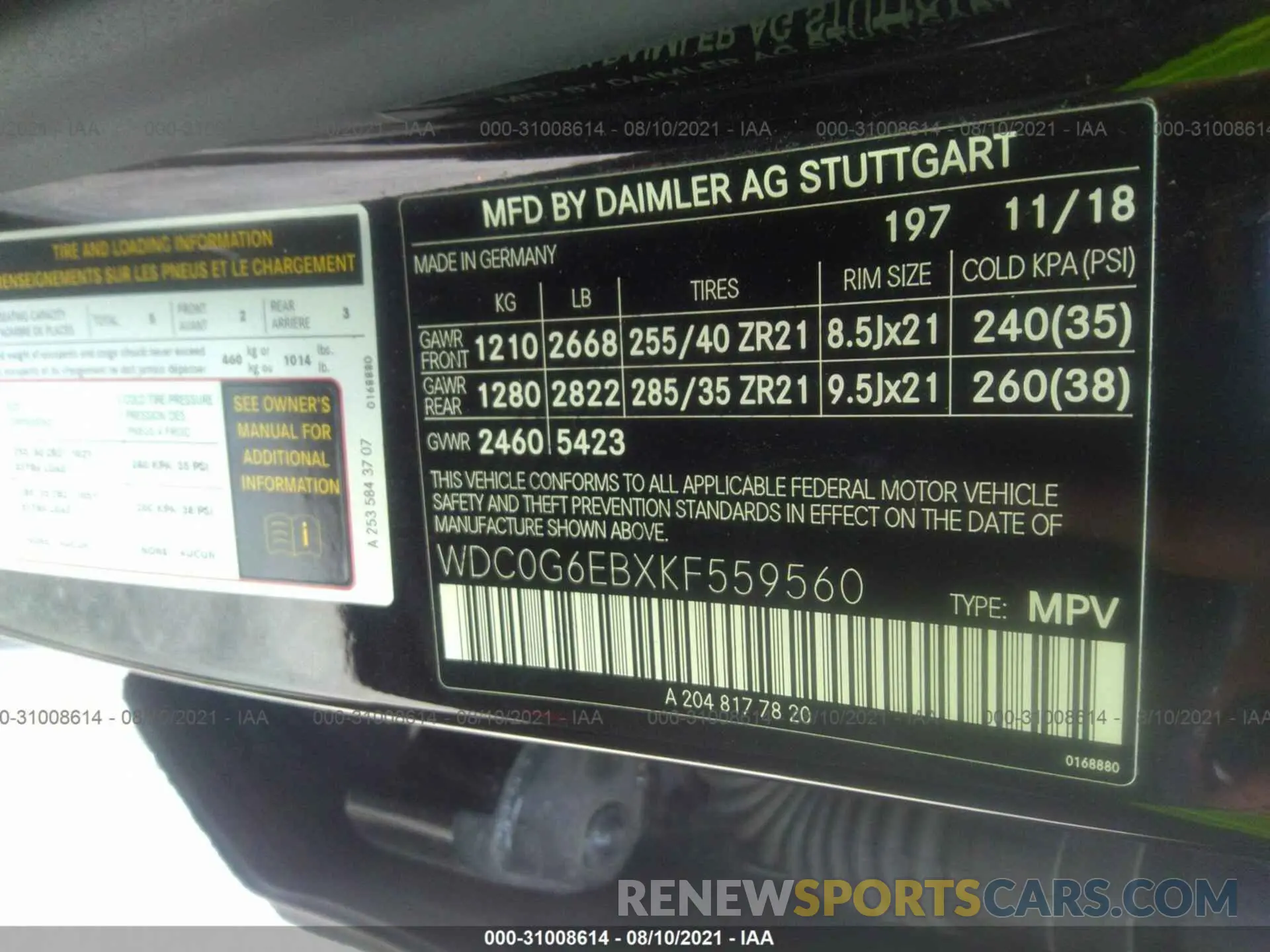 9 fotografías del automóvil dañado WDC0G6EBXKF559560 MERCEDES-BENZ GLC 2019