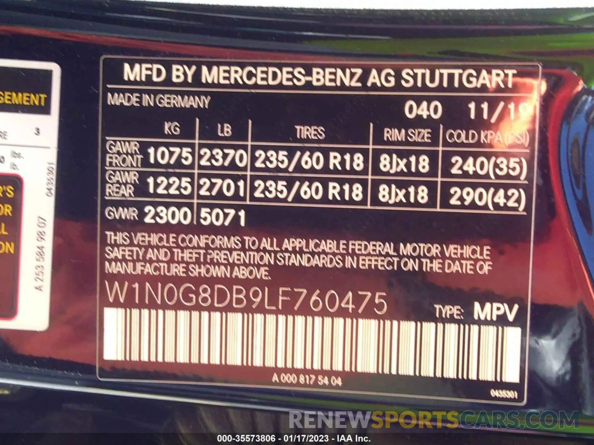 9 fotografías del automóvil dañado W1N0G8DB9LF760475 MERCEDES-BENZ GLC 2020