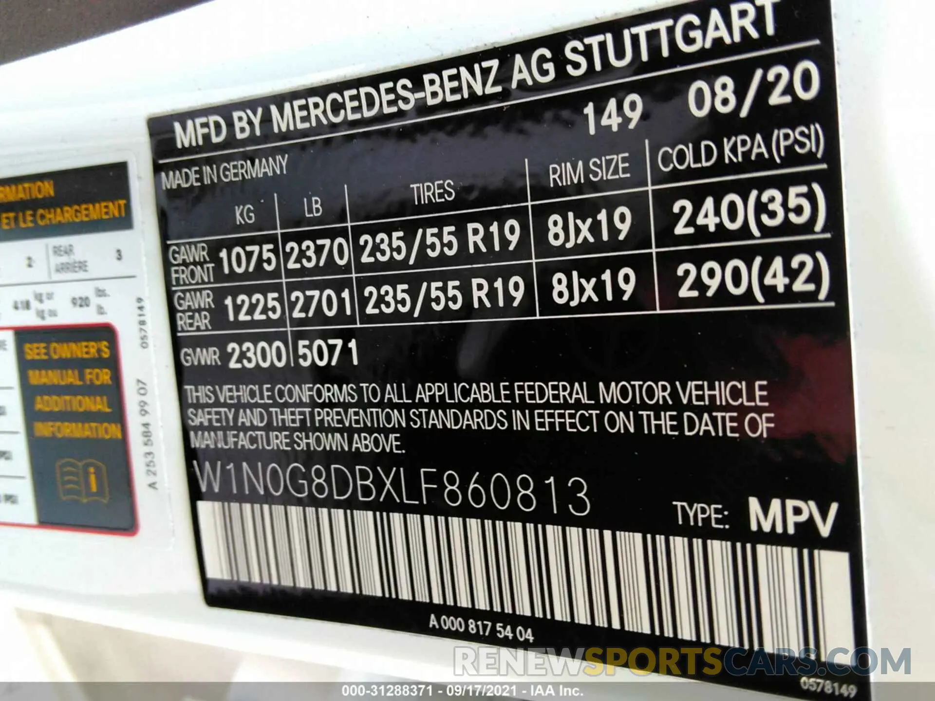 9 fotografías del automóvil dañado W1N0G8DBXLF860813 MERCEDES-BENZ GLC 2020