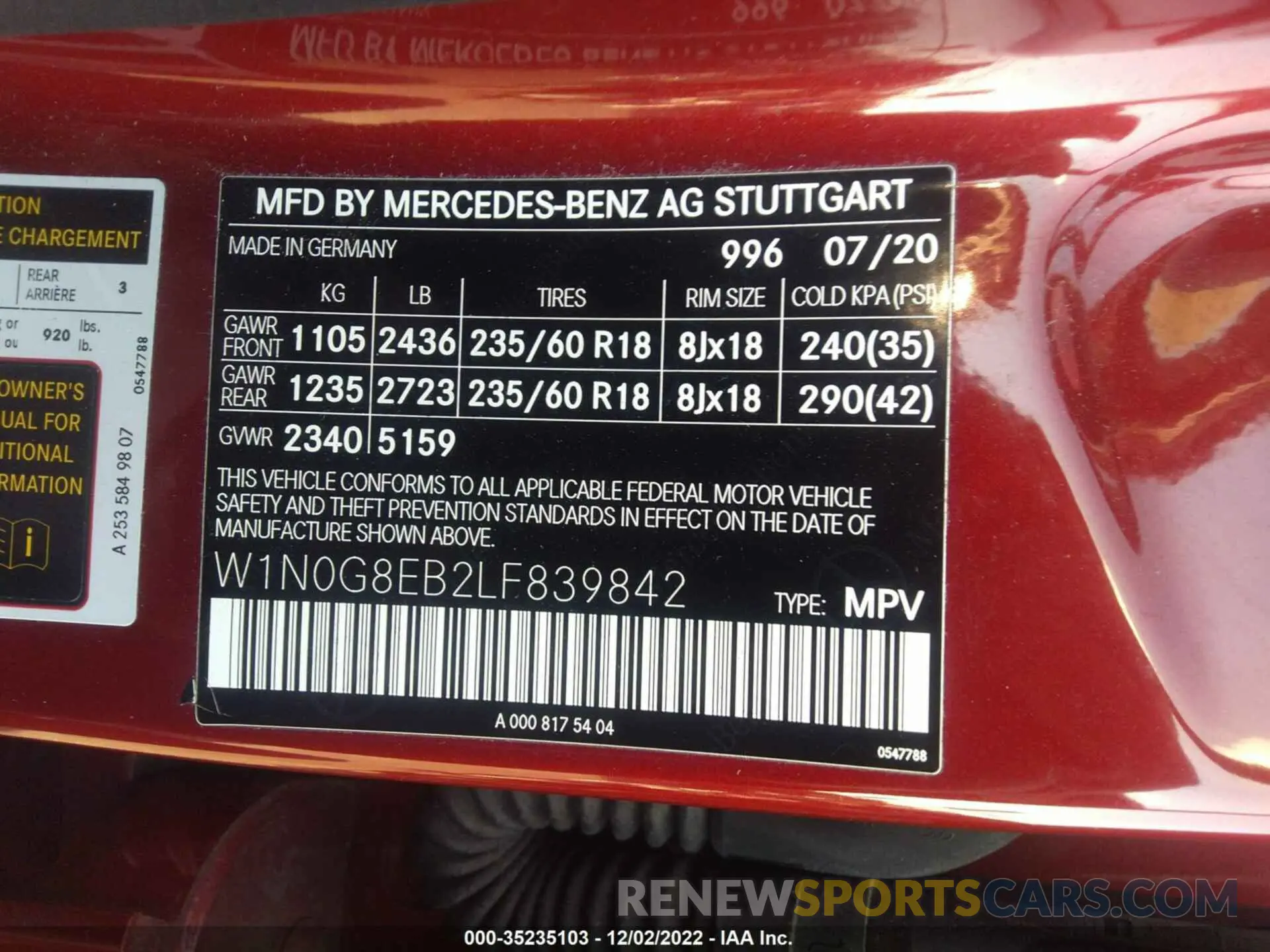 9 fotografías del automóvil dañado W1N0G8EB2LF839842 MERCEDES-BENZ GLC 2020