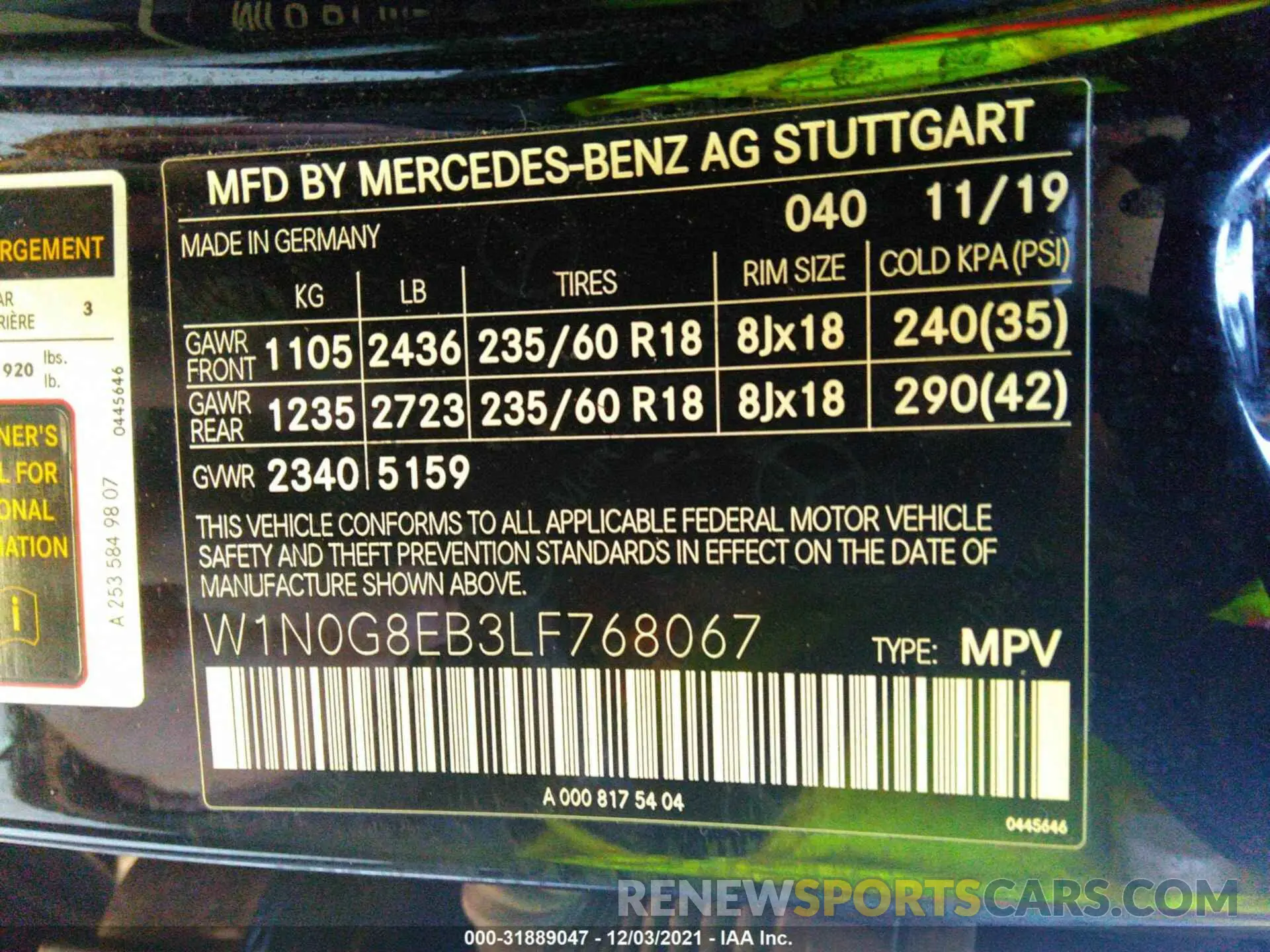 9 fotografías del automóvil dañado W1N0G8EB3LF768067 MERCEDES-BENZ GLC 2020