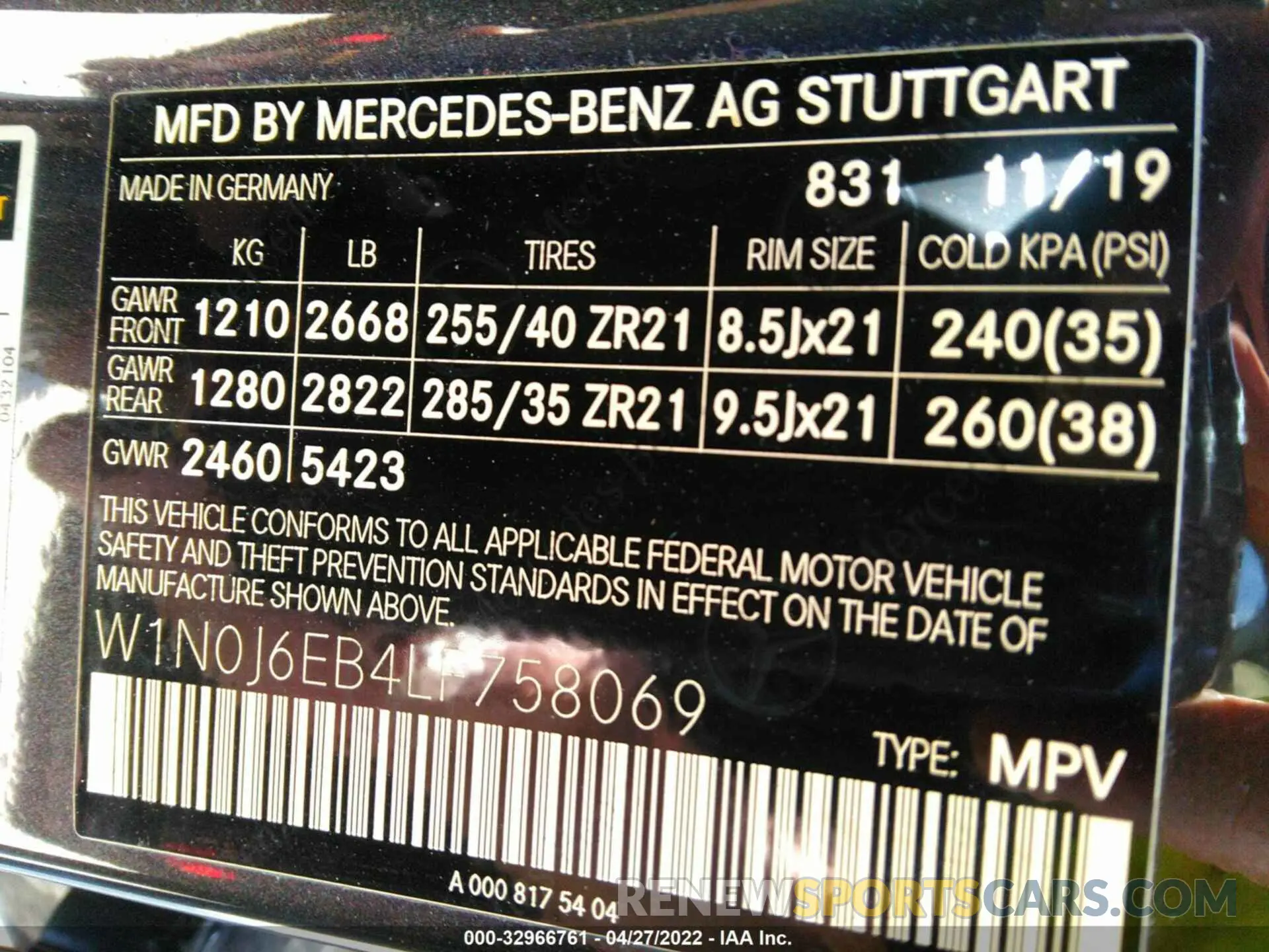9 fotografías del automóvil dañado W1N0J6EB4LF758069 MERCEDES-BENZ GLC 2020