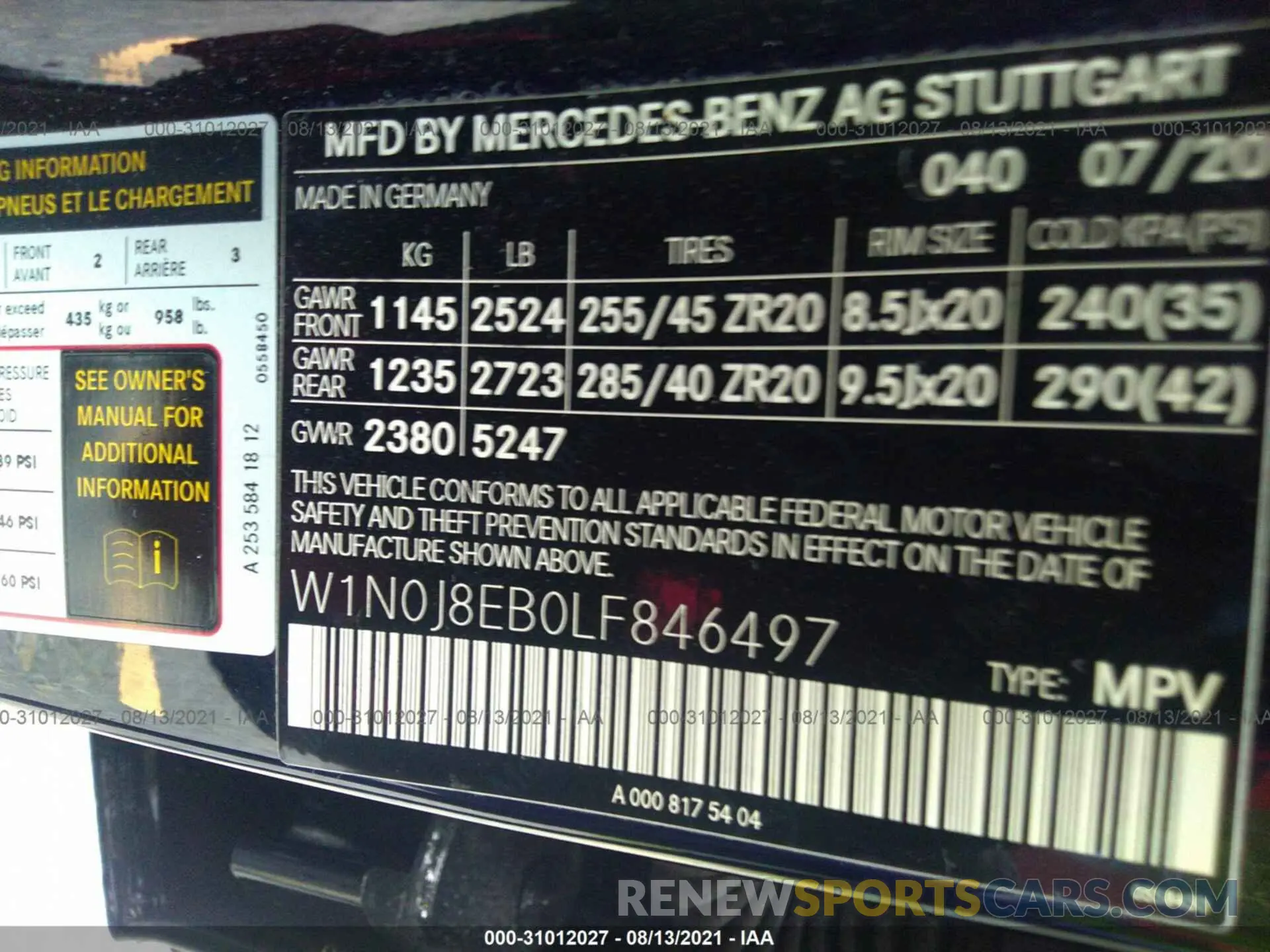 9 fotografías del automóvil dañado W1N0J8EB0LF846497 MERCEDES-BENZ GLC 2020