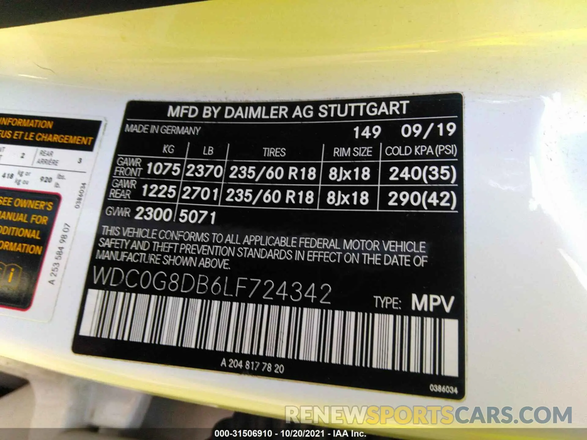 9 fotografías del automóvil dañado WDC0G8DB6LF724342 MERCEDES-BENZ GLC 2020